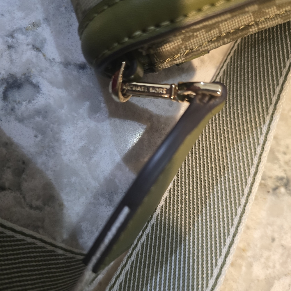 Michael Kors Olive Green and Beige MK Logo Crossbody Bag - Picture 9 of 10
